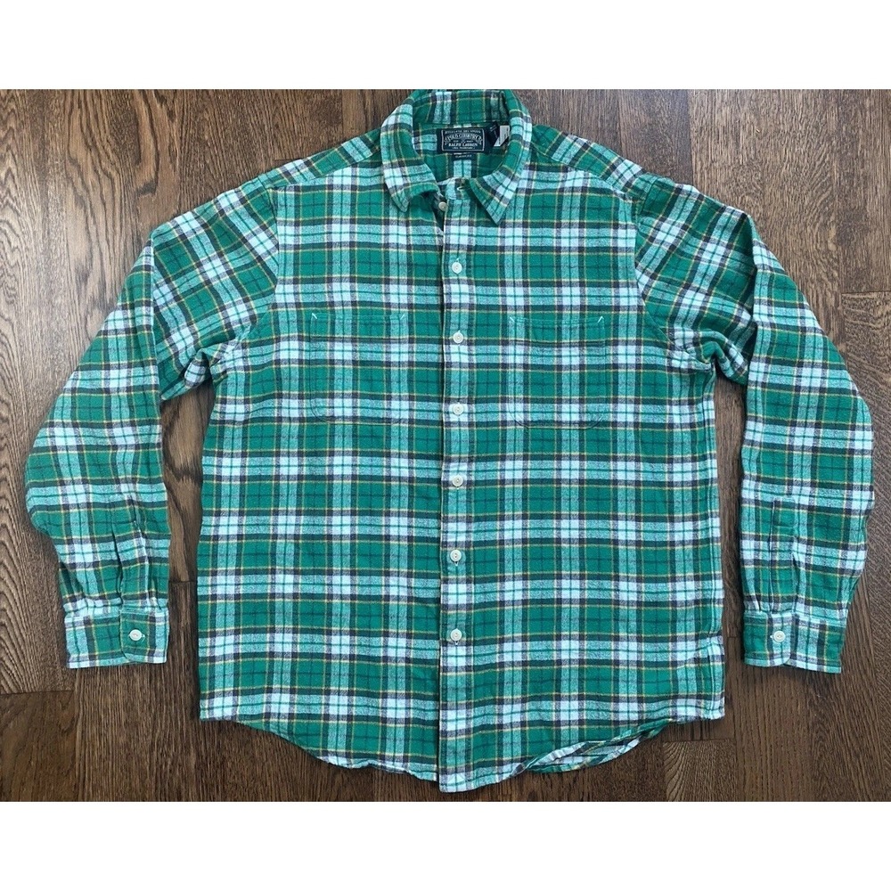 POLO RALPH LAUREN Polo Country Plaid Flannel Cotton Shirt Large Green Heritage